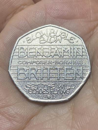2025年第八十八场(总第一百一十四场）外国好品散币(免佣金) - 英国🇬🇧2013年50便士(英国著名作曲家–本杰明·布里顿诞辰100周年)