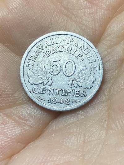 2025年第八十八场(总第一百一十四场）外国好品散币(免佣金) - 法国🇫🇷1942年50生丁(维希傀儡政府时期，首发年仅发行3年)