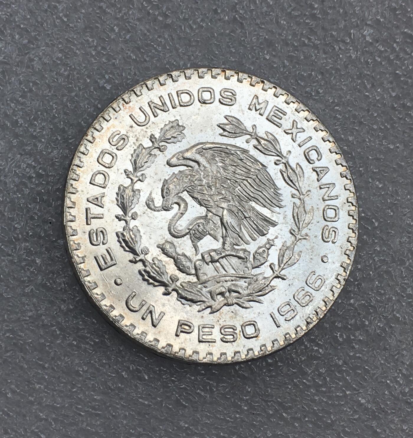 世界钱币专场拍卖 原光好品1966年墨西哥1比索 16.6克