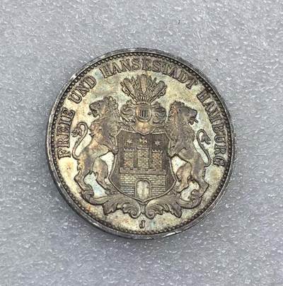 世界钱币专场拍卖 - 1910年德国汉堡自由市双狮3马克流通银币 