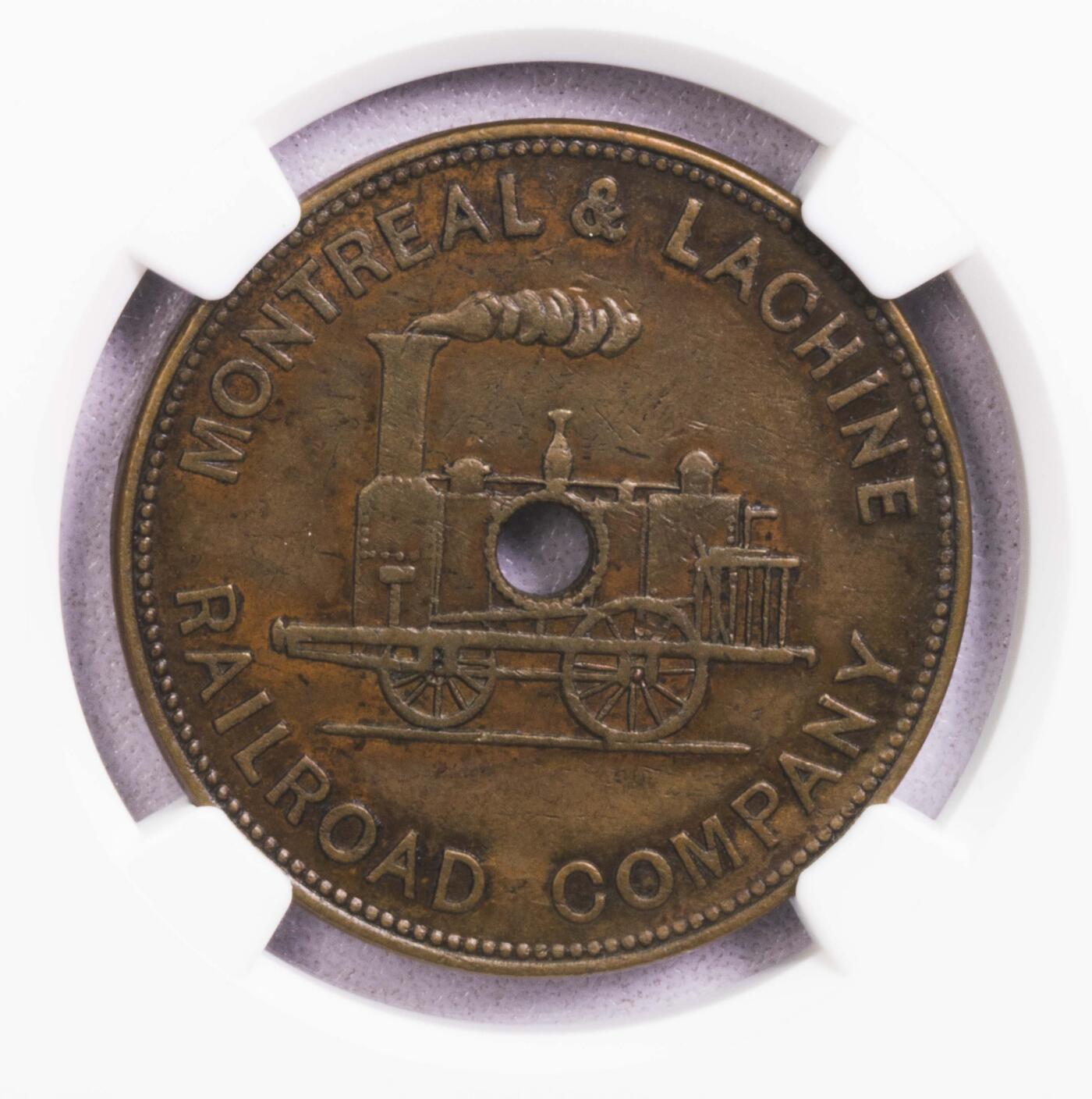 NGC-AU55BN 1847加拿大蒙特利尔火车代用币 第三名