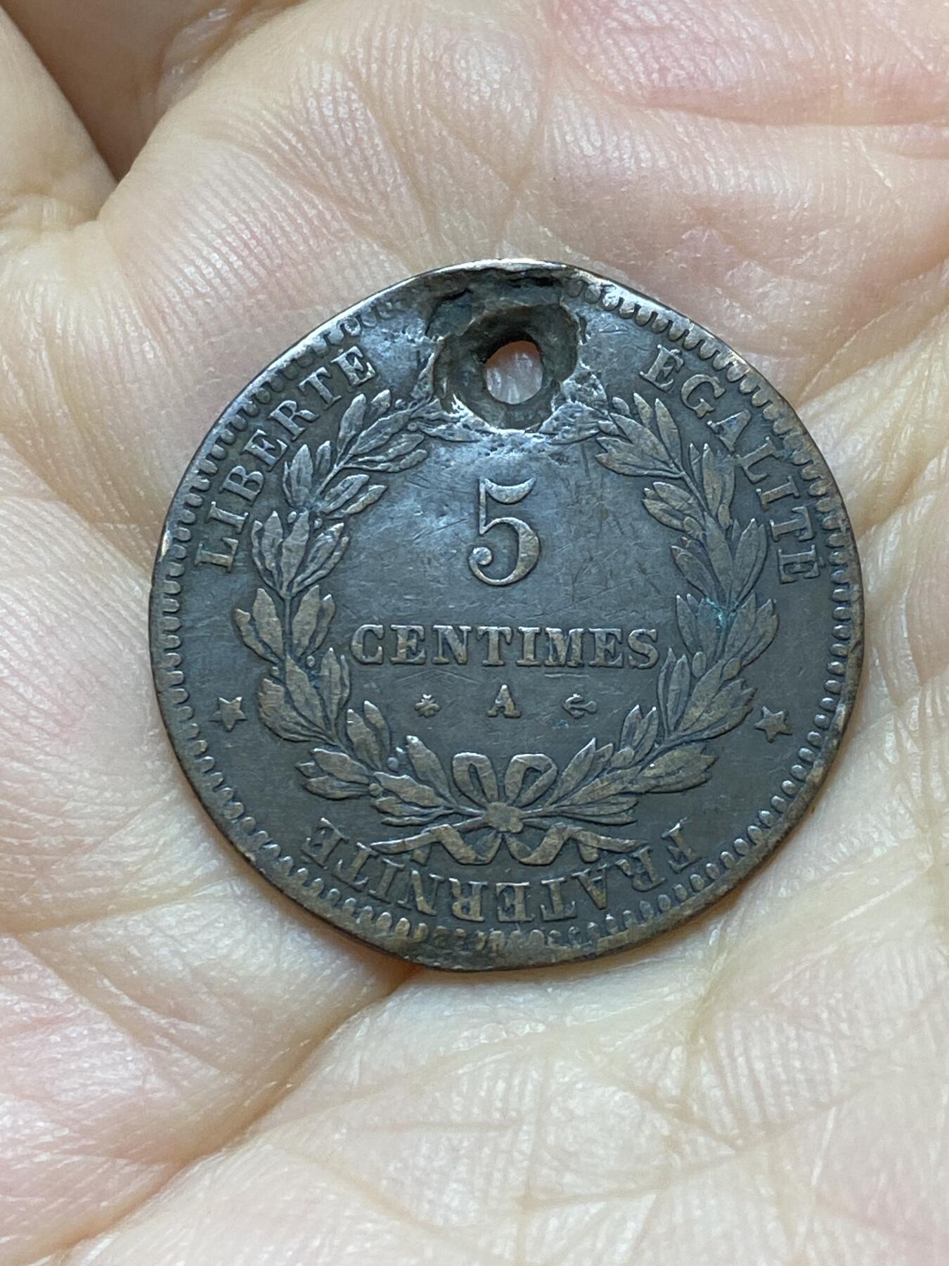2025年第八十八场(总第一百一十四场）外国好品散币(免佣金) 打孔–法兰西第三共和国18X4年5生丁(A标，巴黎造)