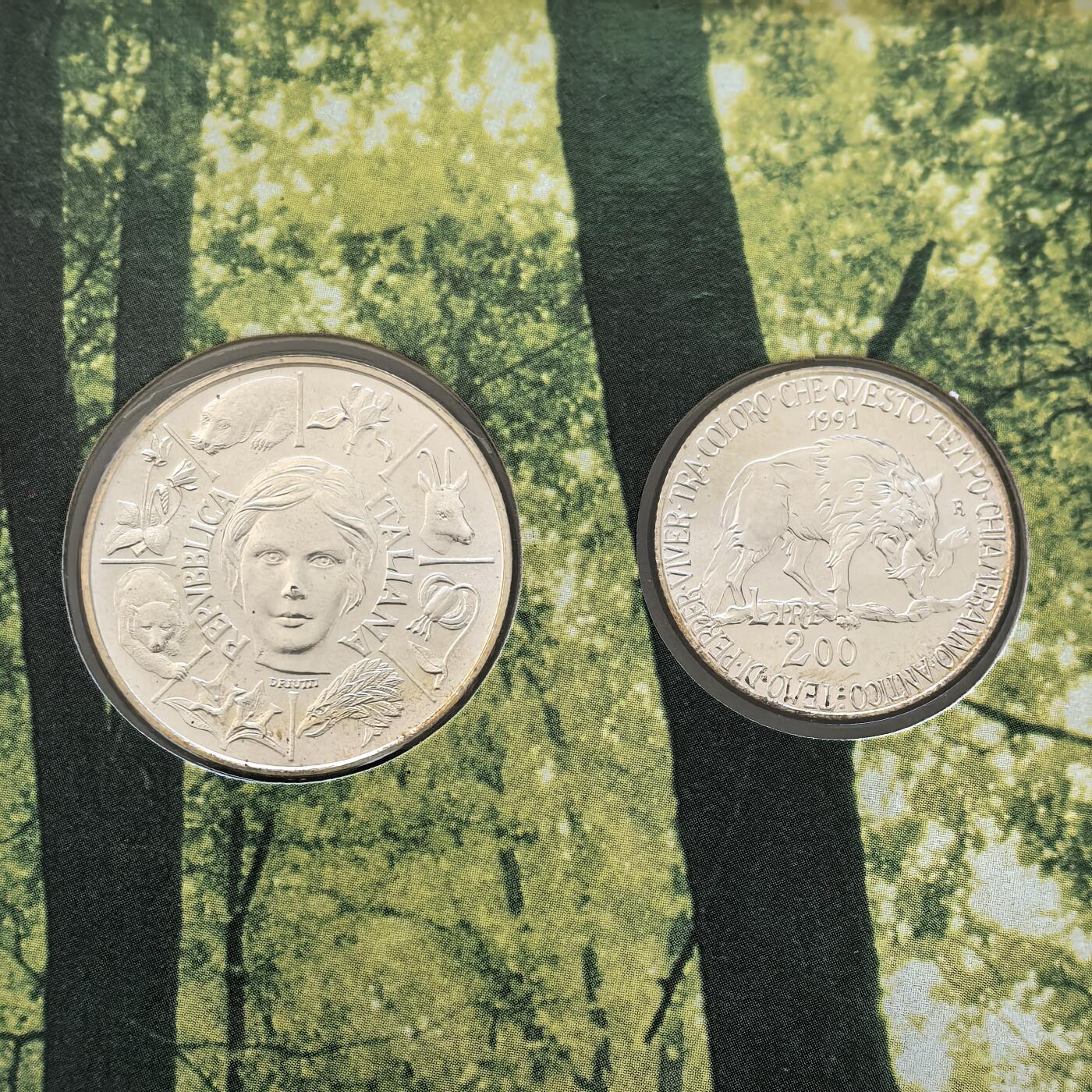 道一币馆币章第一百四十五场 原包装 意大利1991年关爱动植物种群系列套币银币两枚套装 50000