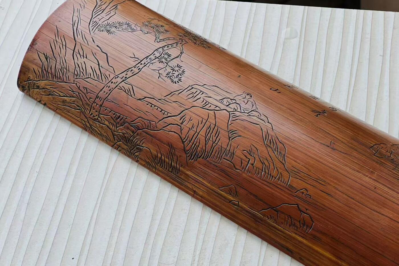 臂搁：竹制 包浆红润手雕精美，包老货28/9cm 