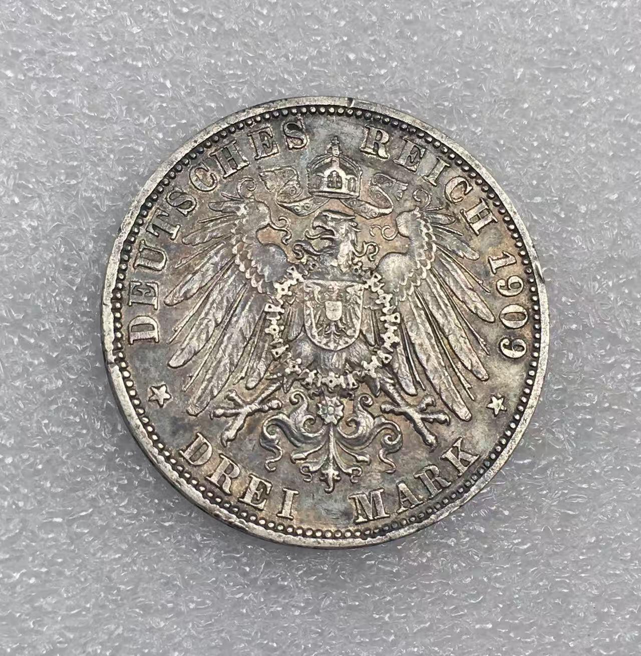 世界钱币专场拍卖 1909年德国普鲁士国王威廉二世3马克流通银币  16.7克