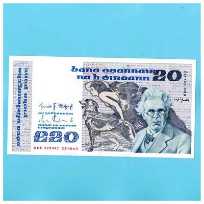 全新UNC  爱尔兰1981年20镑 P-73a  稀少 威廉·巴特勒·叶芝 - 全新UNC  爱尔兰1981年20镑 P-73a  稀少 威廉·巴特勒·叶芝