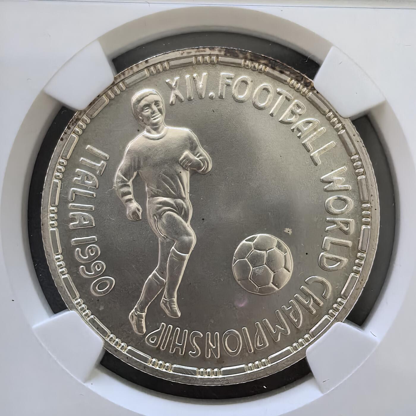 道一币馆币章第一百四十五场 NGC ms68 埃及1990年意大利世界杯5镑银币-1