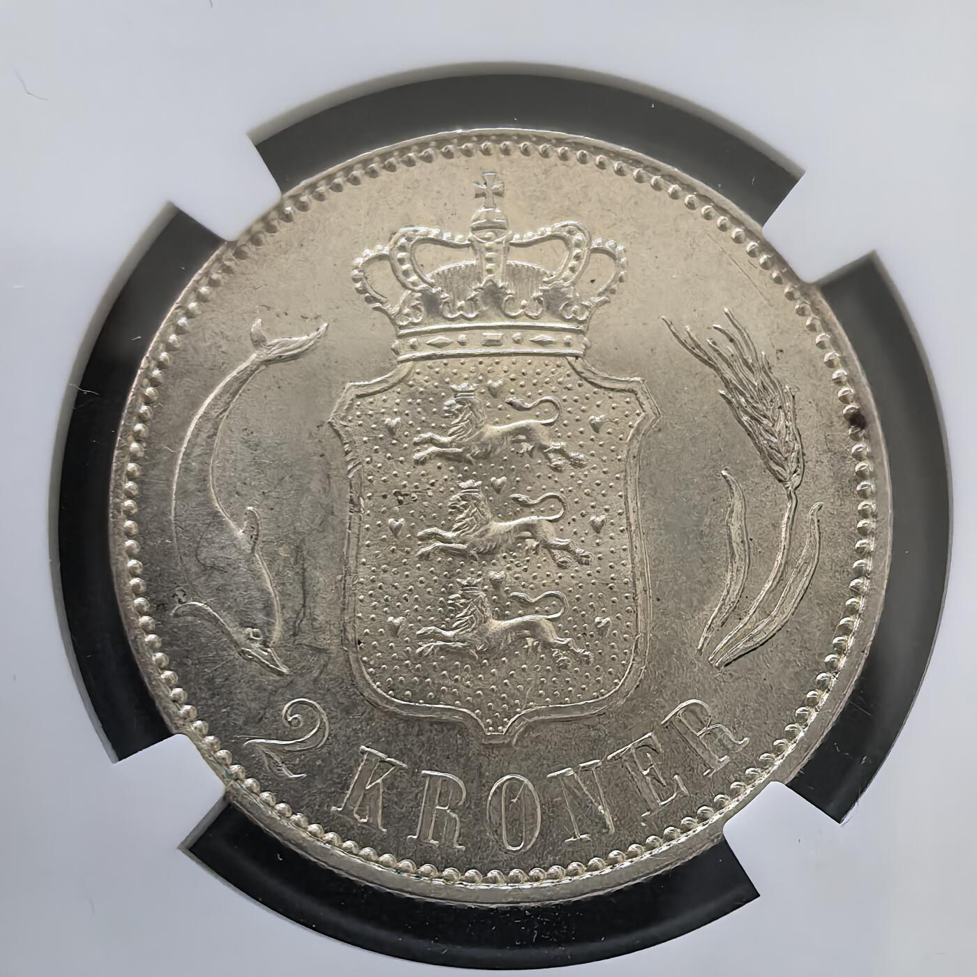 道一币馆币章第一百四十五场 NGC MS64丹麦1916年海豚2克朗银币
