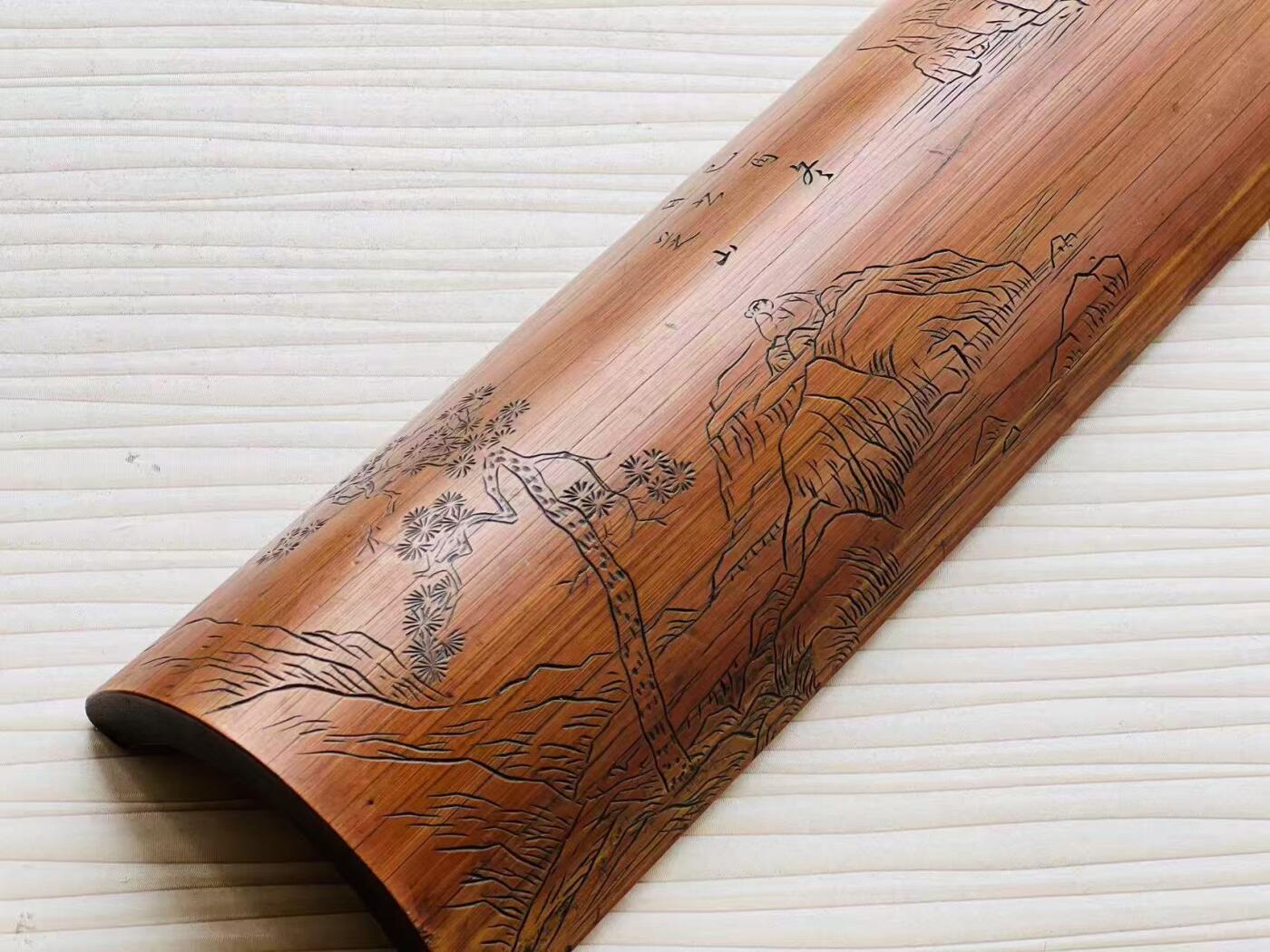 臂搁：竹制 包浆红润手雕精美，包老货28/9cm 