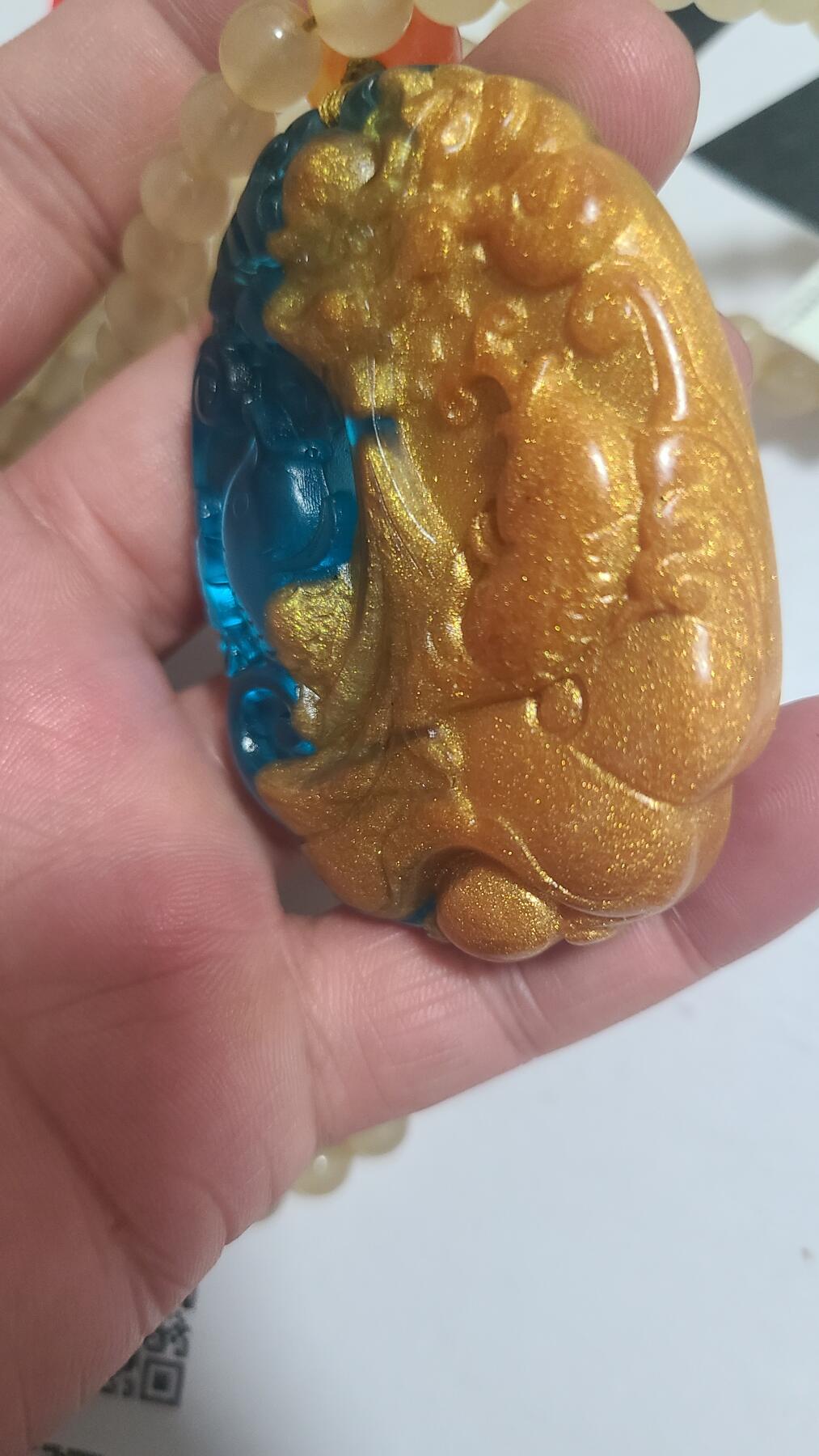 蓝奢待黄绿共生沉香吊坠，很香很香，保真，保天然