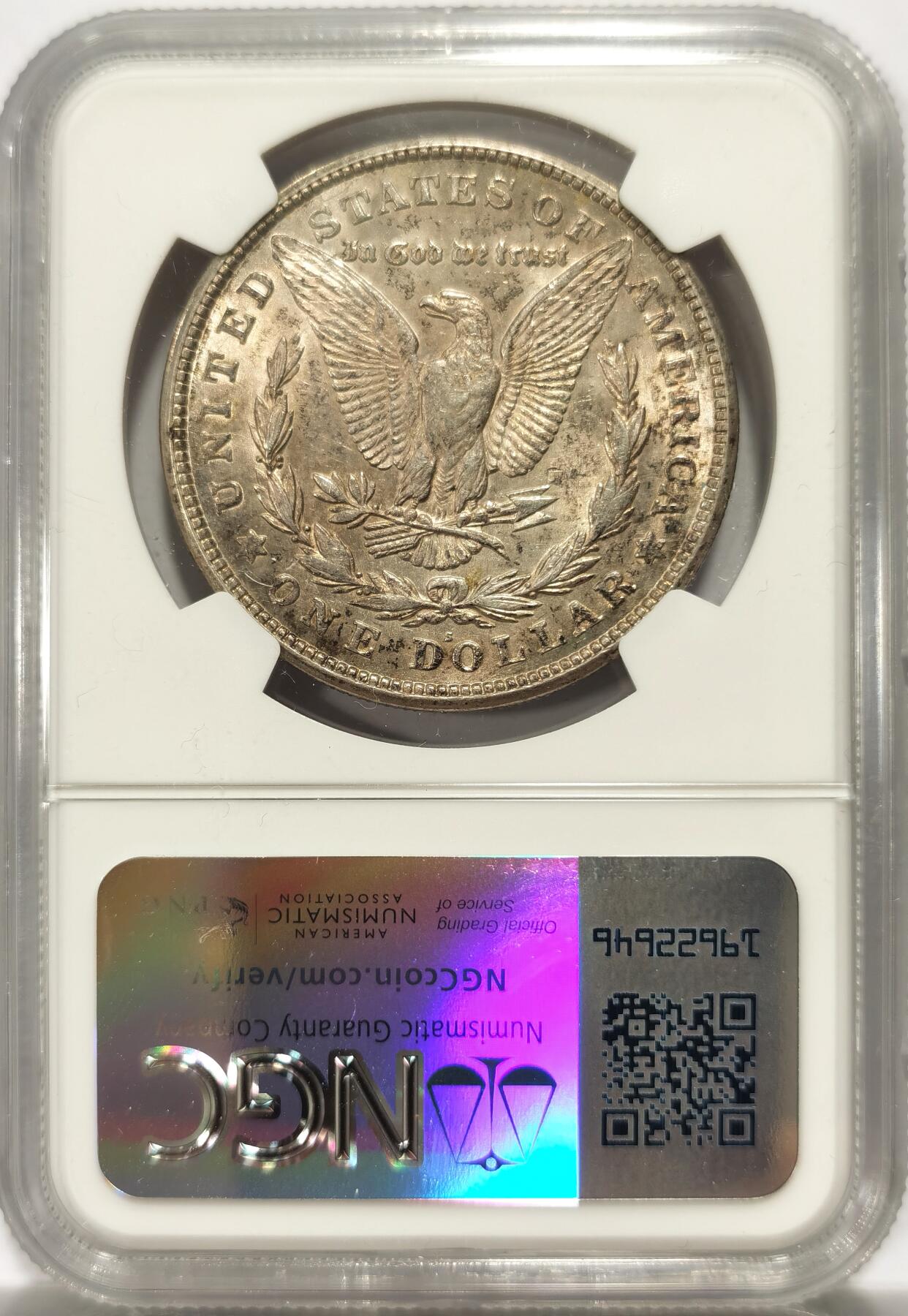 博洋堂世界钱币拍卖第139期（全场包邮） NGC MS62 美国1921年S版摩根银币，少见版别，原光淡彩好状态。