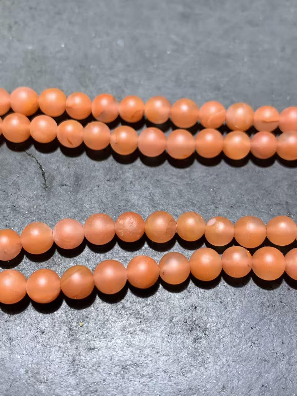 精美保山南红冰透柿子红亚光108手串一条，