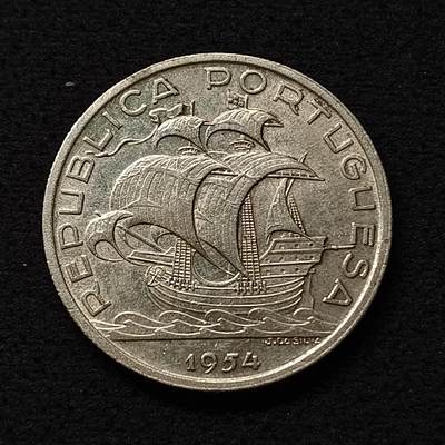 【全场包邮】纯粹捡漏拍459场-银币套币场 - 葡萄牙1954年10埃斯库多帆船银币