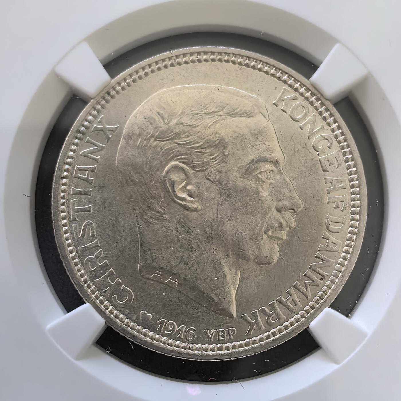 道一币馆币章第一百四十五场 NGC MS64丹麦1916年海豚2克朗银币