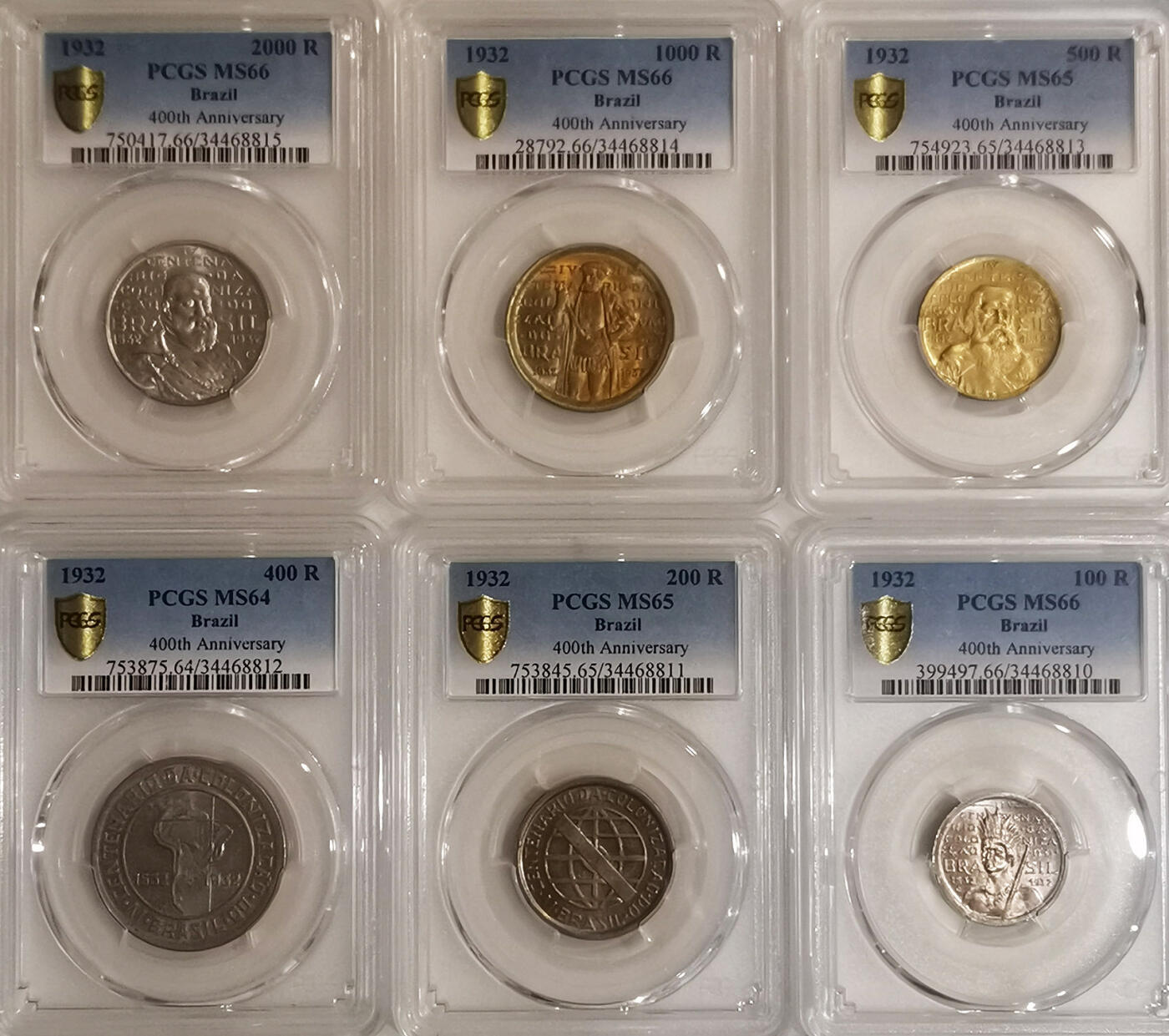 PCGS-MS66/65/64 1932巴西殖民400周年六枚套