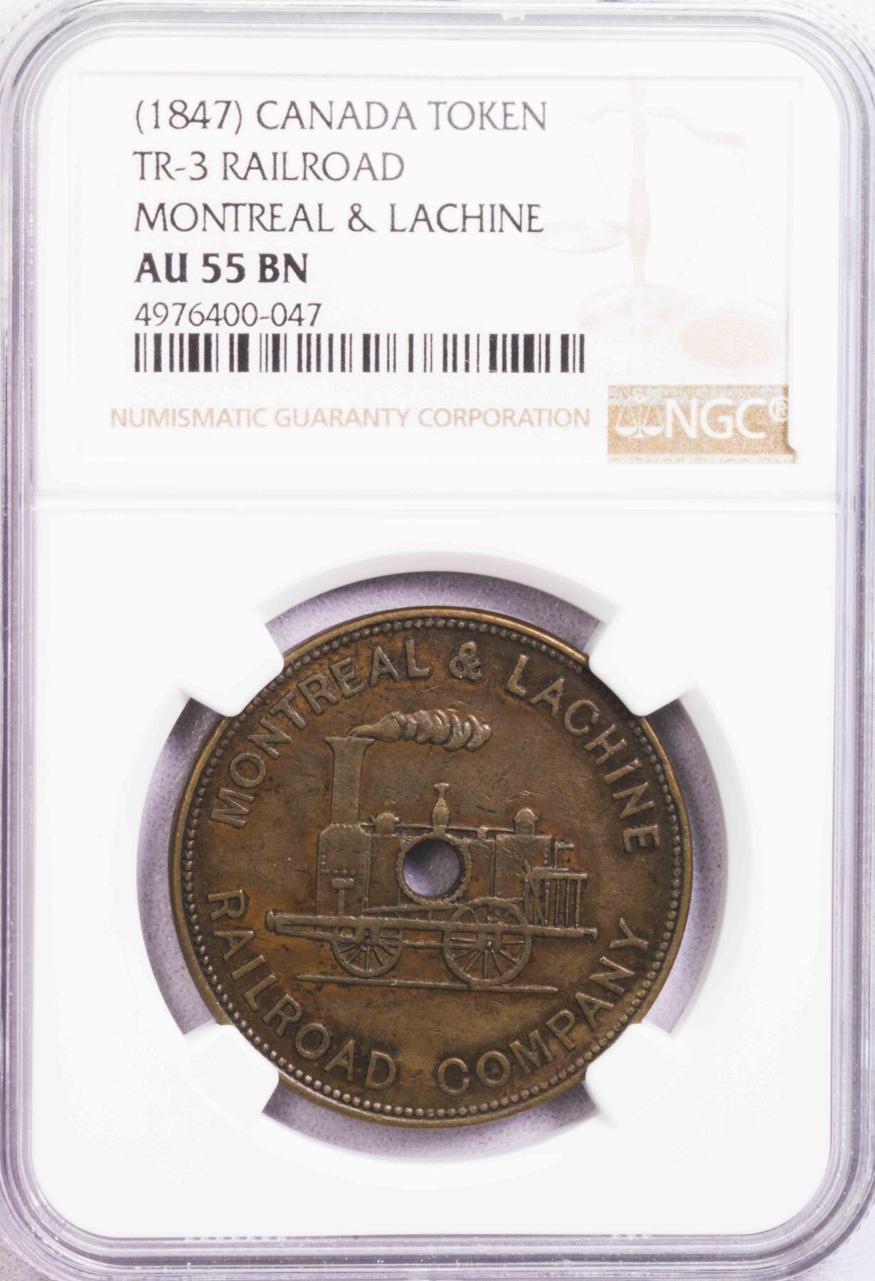 NGC-AU55BN 1847加拿大蒙特利尔火车代用币 第三名