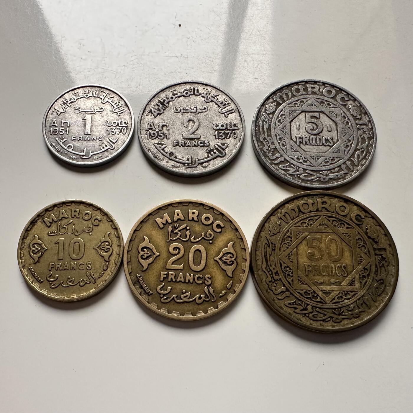 🌹外币初藏🌹🐯2025年第100场  每周二四六晚8️⃣点 接代拍 摩洛哥50年代六枚套