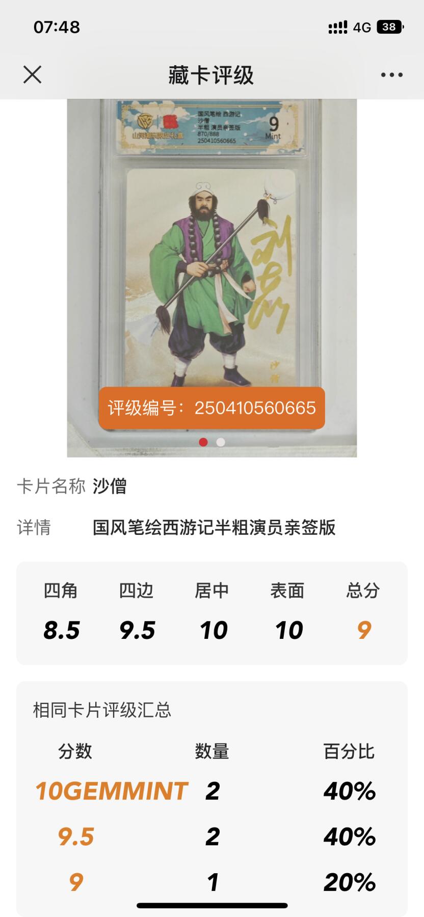 【关注参拍有赠卡】显眼宝31期  逝者如斯夫不舍昼夜 【86西游记演员刘大刚限编亲签】沙僧 CCG评级保真 全网5张