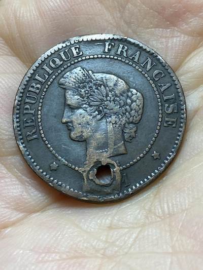 2025年第八十八场(总第一百一十四场）外国好品散币(免佣金) 打孔–法兰西第三共和国18X4年5生丁(A标，巴黎造)