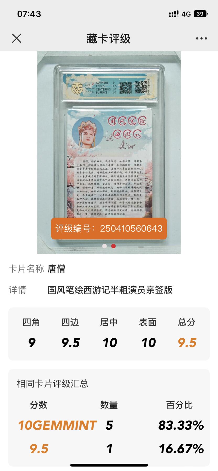 【关注参拍有赠卡】显眼宝31期  逝者如斯夫不舍昼夜 【86西游记演员徐少华限编亲签】唐僧 CCG评级保真 全网5张 