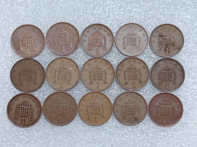 第一海外回流一元起拍收藏 散集专场  第244期 - 英国70年代1便士铜币 花冠女王版 15枚
