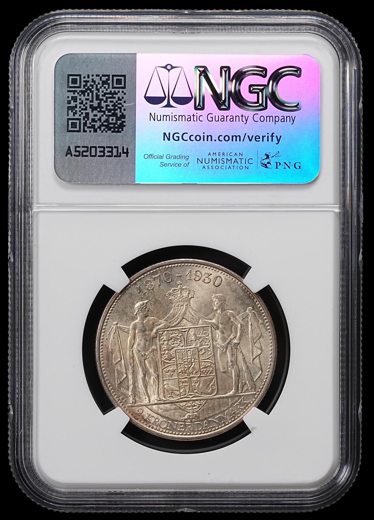 修遠堂世界钱币第八十四期 NGC MS64 1930年丹麦国王60大寿纪念2克朗银币