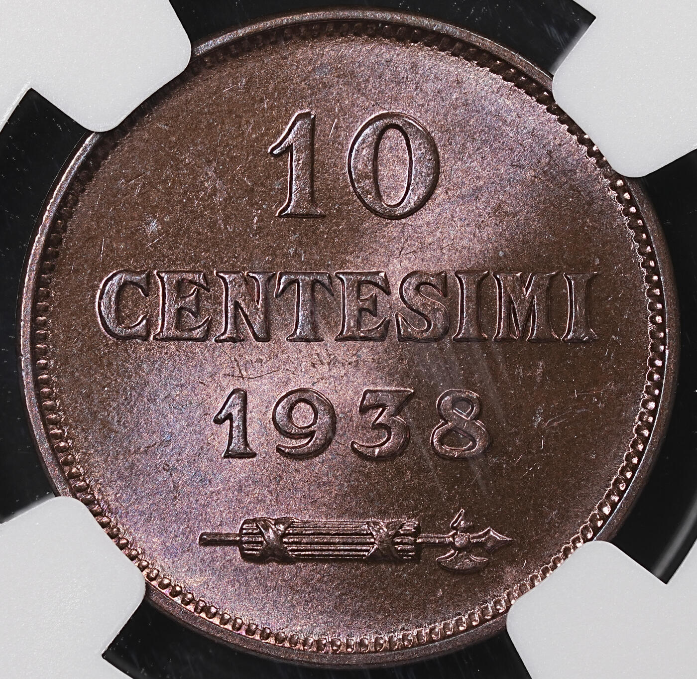 修遠堂世界钱币第八十四期 NGC MS64RB 1938年圣马力诺10分铜币