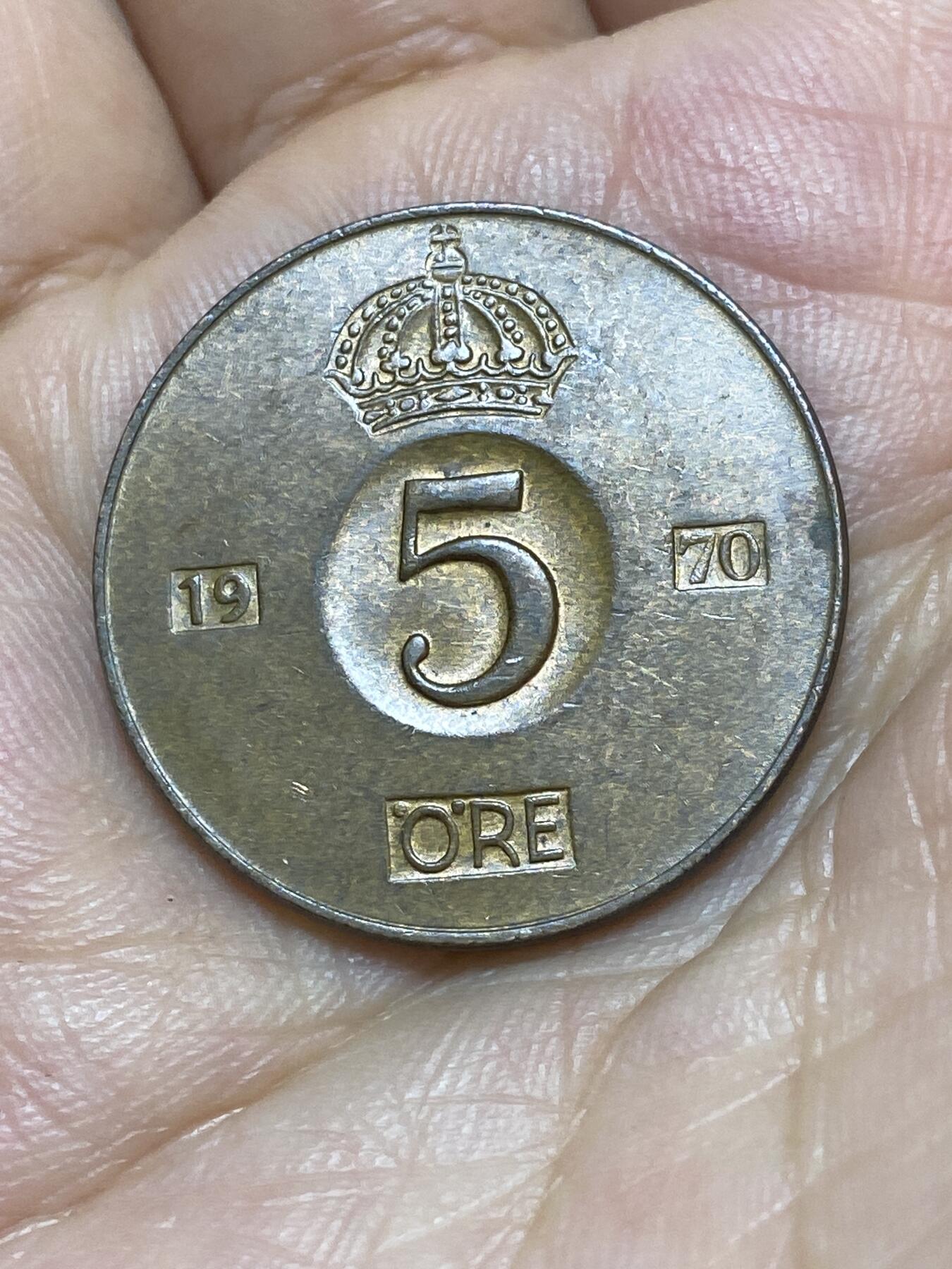 2025年第八十九场(总第一百一十五场）外国好品散币(免佣金) 瑞典🇸🇪1970年5欧尔(古斯塔夫六世后期，U标)