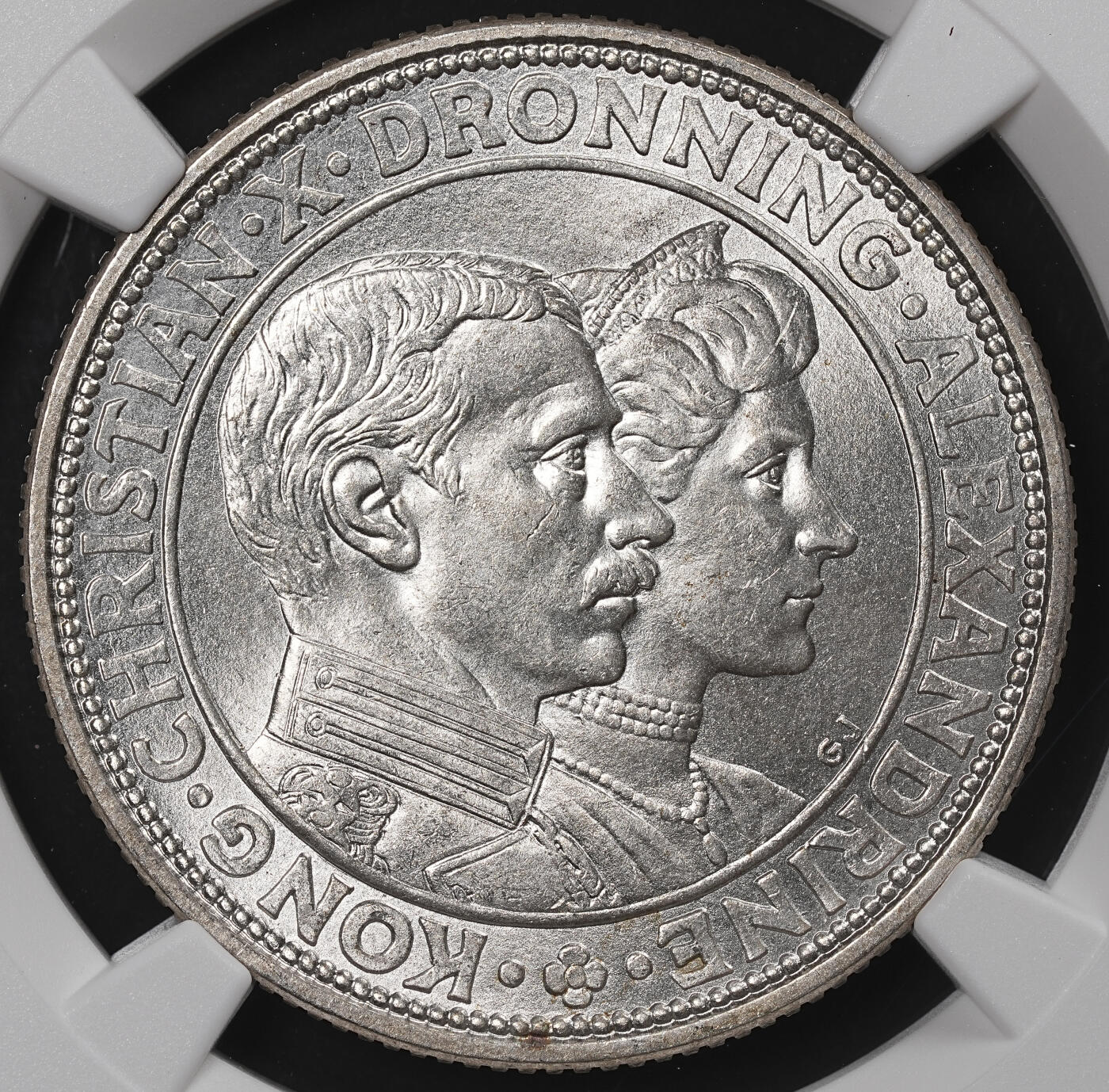 修遠堂世界钱币第八十四期 NGC MS65 1923年丹麦国王银婚纪念2克朗银币