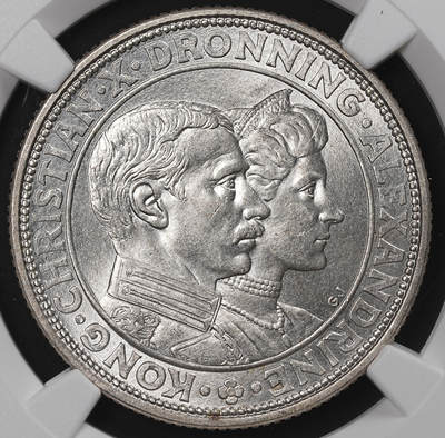 修遠堂世界钱币第八十四期 - NGC MS65 1923年丹麦国王银婚纪念2克朗银币