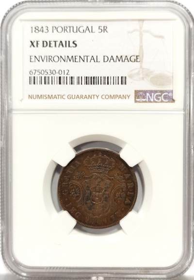 博洋堂世界钱币拍卖第139期（全场包邮） - NGC XF 葡萄牙1843年5瑞斯铜币，稀见品种，麦稀奇未见成交
