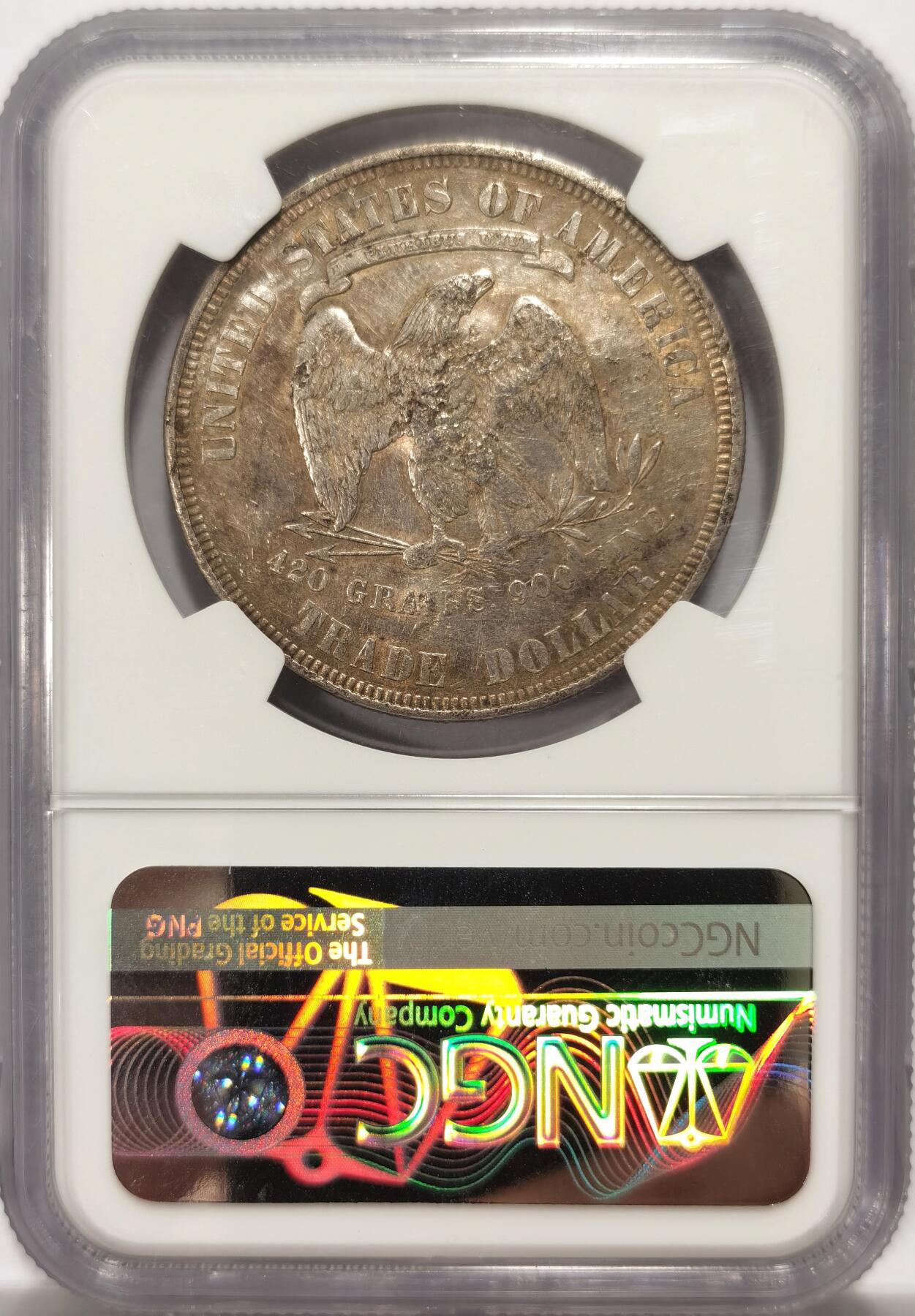 博洋堂世界钱币拍卖第139期（全场包邮） NGC XF 美国1877年拿花贸易银币，戳记画押清晰值得研究