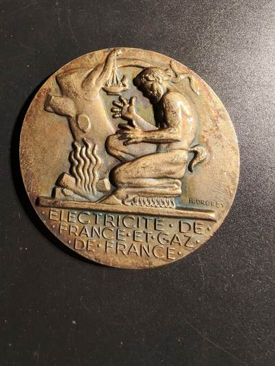 老王徽章第148期 - 法国电力公司大铜章   名家Dropsy作品   直径54mm   重量72.4g