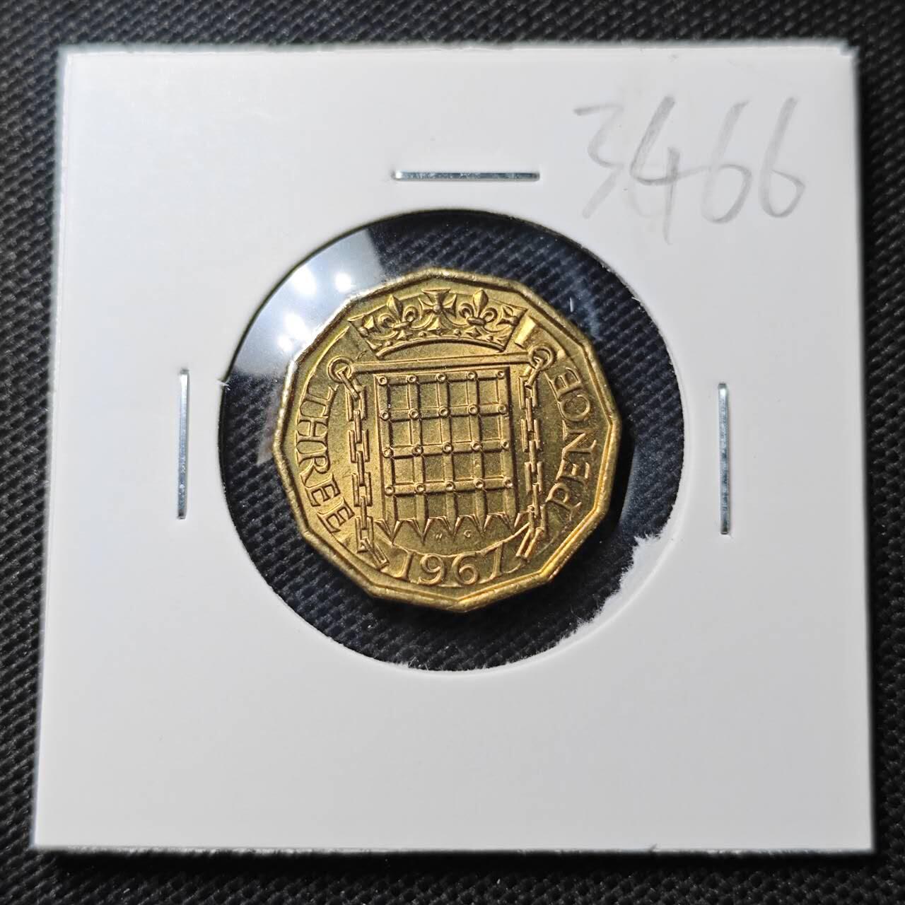 KK钱币收藏小铺 第334期 2月预留时间 周末发货 1967英国3便士铜币 好品 