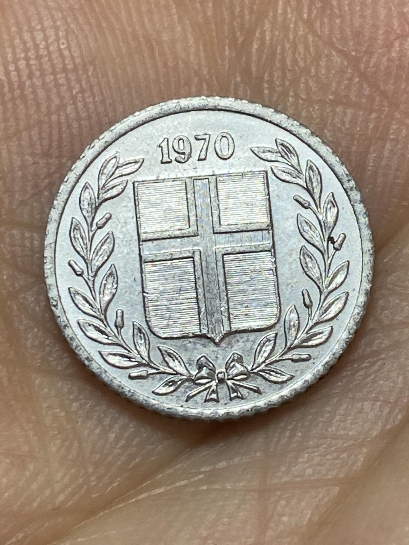 2025年第八十九场(总第一百一十五场）外国好品散币(免佣金) 冰岛🇮🇸1970年10奥拉(共和国时期第一套第二版，铝材质版，首发年)