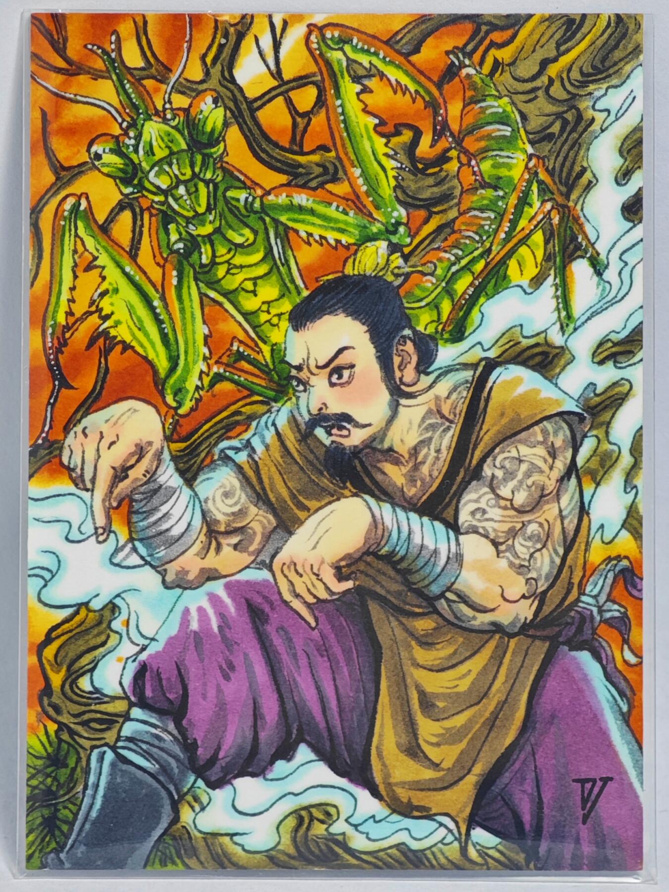 白泽拍卖卡牌手绘专场第24期（持续征集ING，白露暧秋色，月明清漏中） 2023 天下绘手绘卡 螳螂拳  多吉亲签