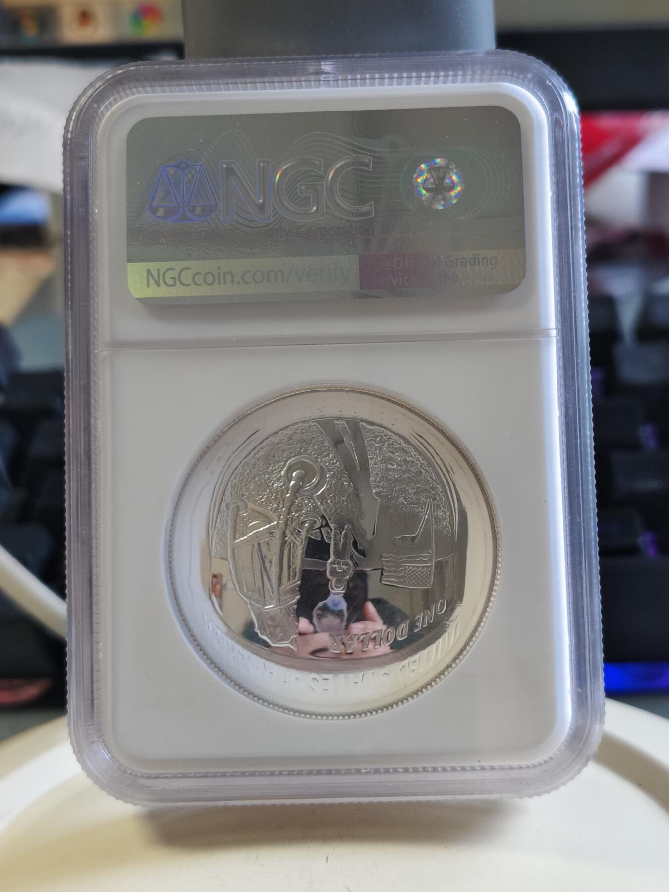 第175期拍卖【长期征集拍品】 美国2019年阿波罗11号登月纪念银币NGC-MS70首期无盒无证书，999银，26.73克