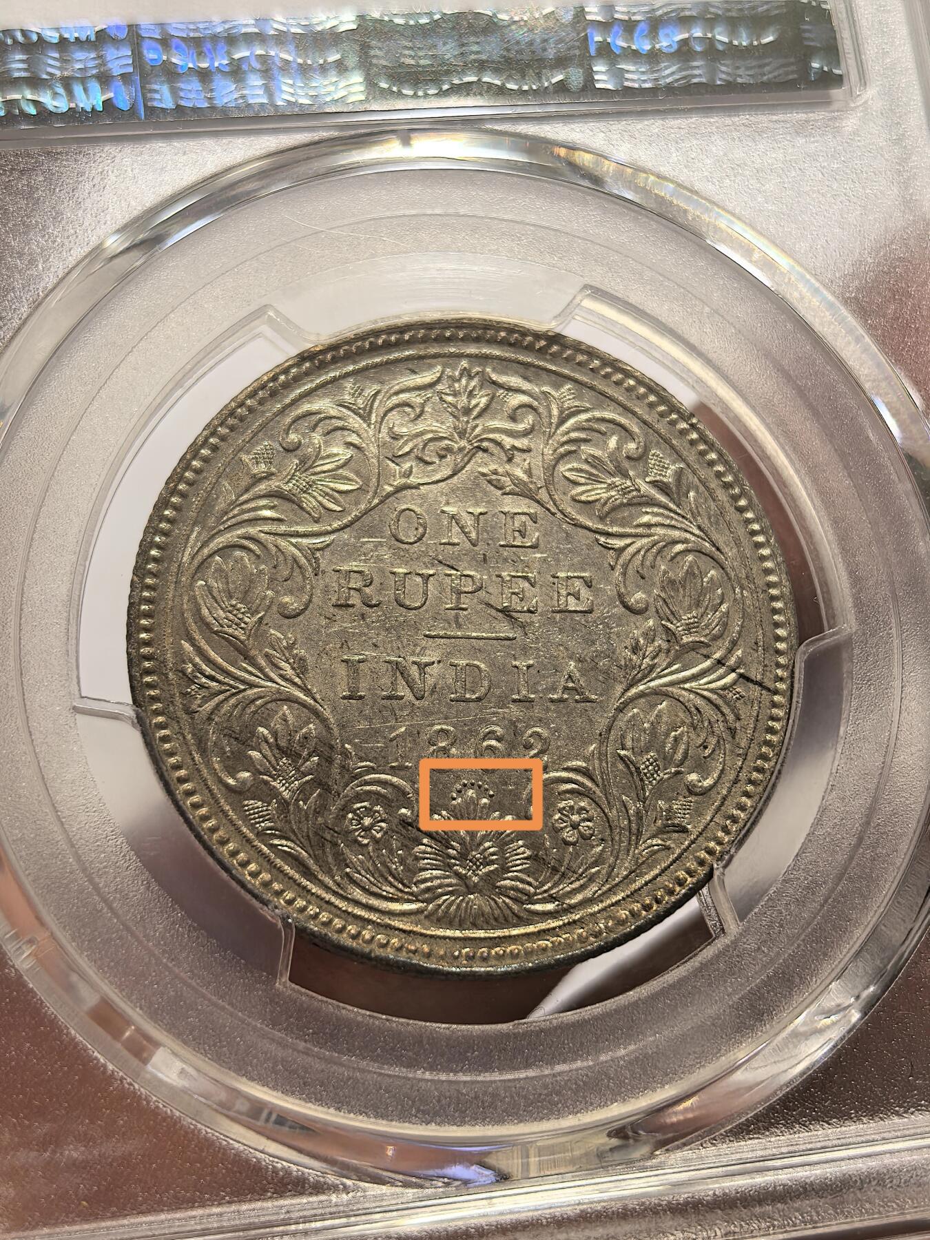 博洋堂世界钱币拍卖第139期（全场包邮） PCGS MS62 英属印度1862年维多利亚1卢比银币，少见黄油包浆七点版