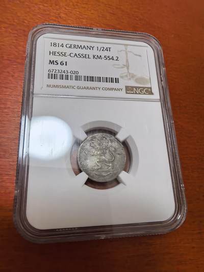 长老汇马年精选第二场拍卖 - 1814德国黑山-凯赛尔1/24泰勒银币，NGC MS61，唯一记录