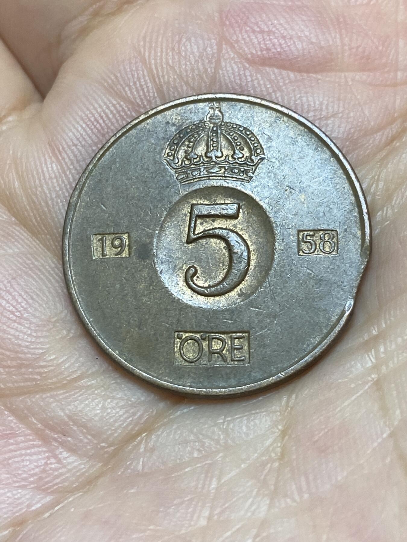 2025年第八十九场(总第一百一十五场）外国好品散币(免佣金) 瑞典🇸🇪1958年5欧尔(古斯塔夫六世前期，TS标)