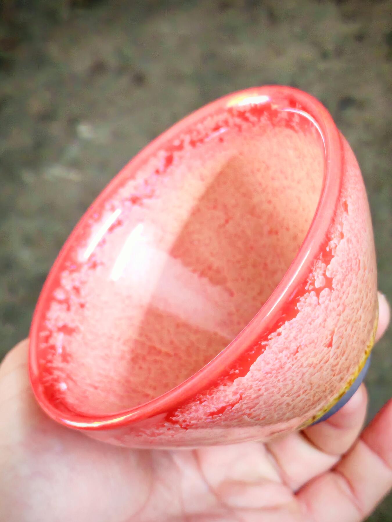 金玫瑰剔红变彩撇口大肚手握将军盏(22009)尺寸100*60mm容量150ml
