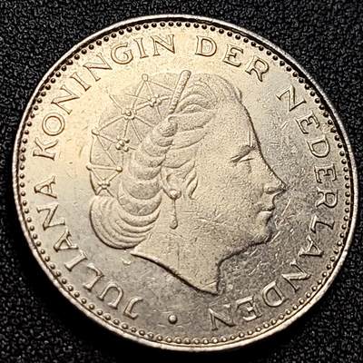 泉币菌-第107场-精品福利场 带光美品 荷兰王国 1971年 2.5盾 朱莉安娜女王 29mm 荷兰入欧前 绝版