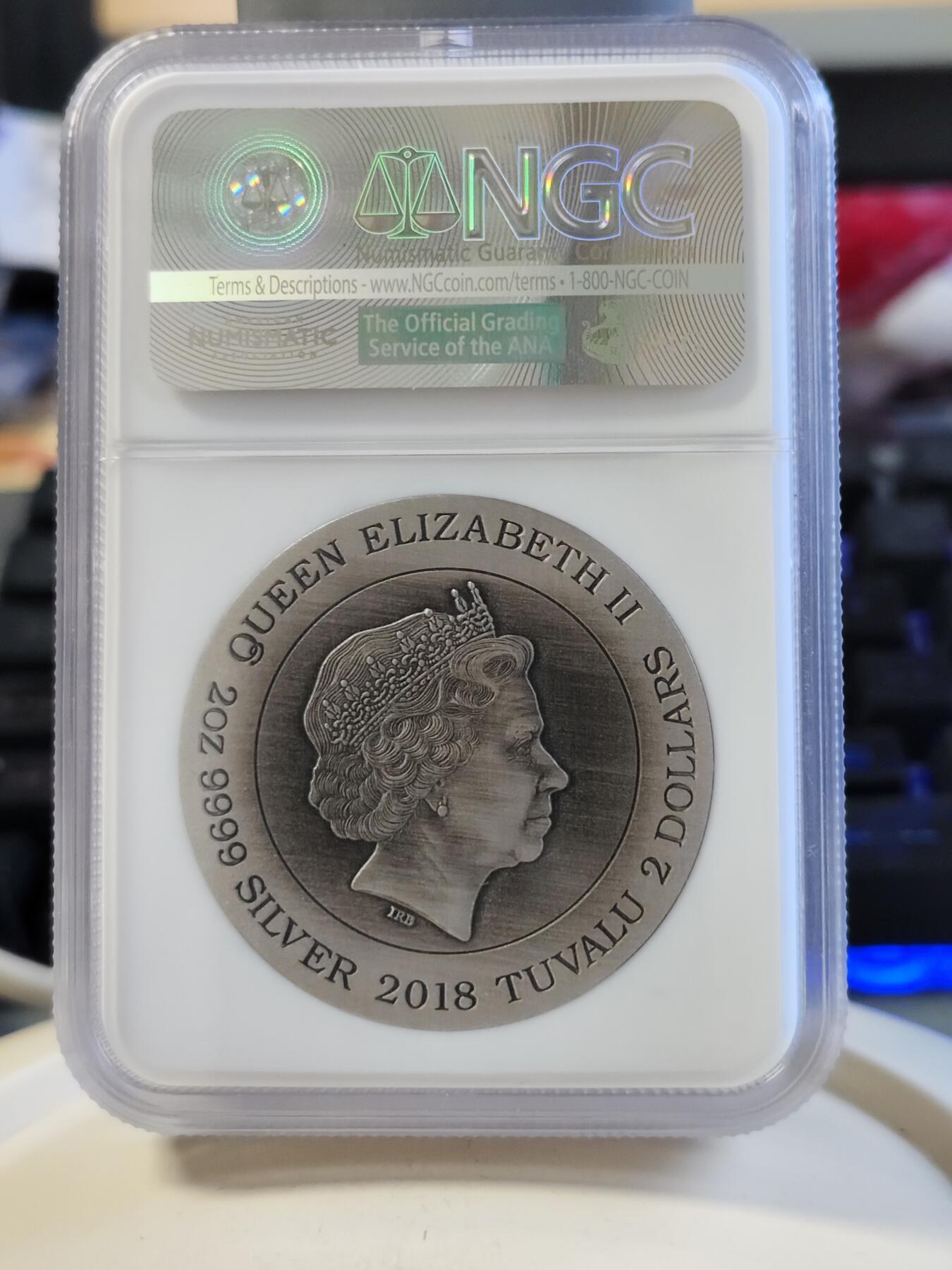 第175期拍卖【长期征集拍品】 图瓦卢2018年凤舞九天凤凰2盎司仿古银币NGC-MS70无盒无证书，999银，发行1000枚