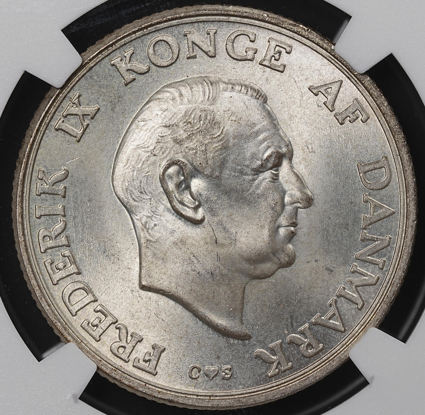 修遠堂世界钱币第八十四期 NGC MS65 1958年丹麦玛格丽特公主18周岁纪念2克朗银币