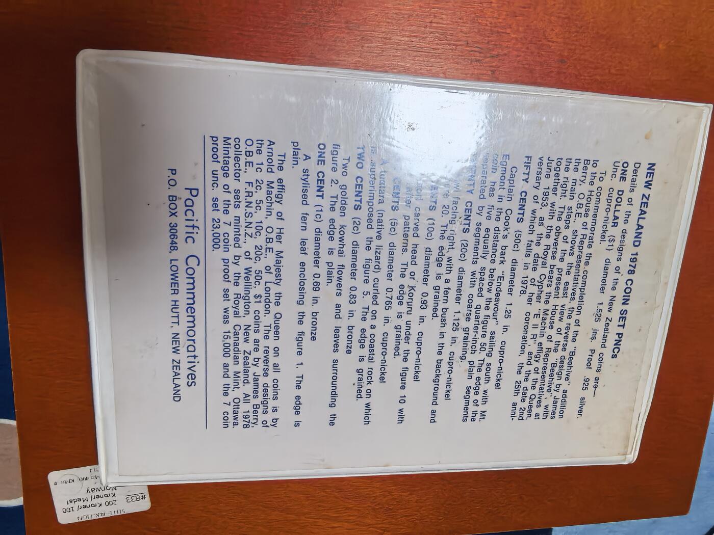 长老汇蛇年精选第四十四场拍卖 1978新西兰8枚硬币邮币封首日封，原盒