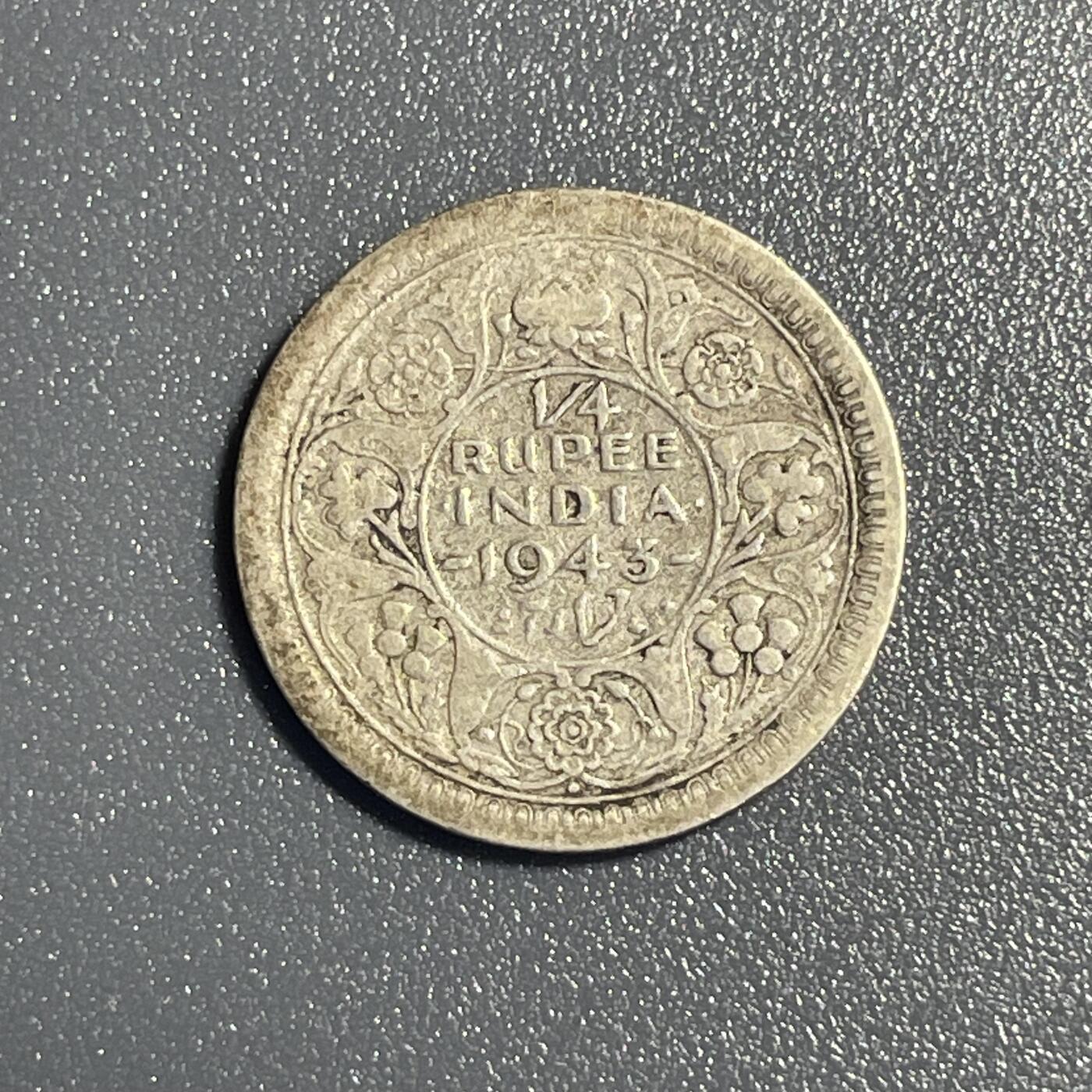 回流钱币0913 英属印度1943年1/4卢布银币