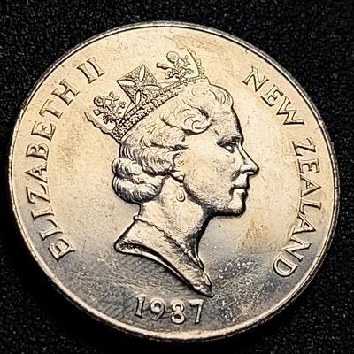 泉币菌-第107场-精品福利场 原光美品  1987年 英属新西兰20分镍币 几维鸟  伊丽莎白二世女王 28.5mm 