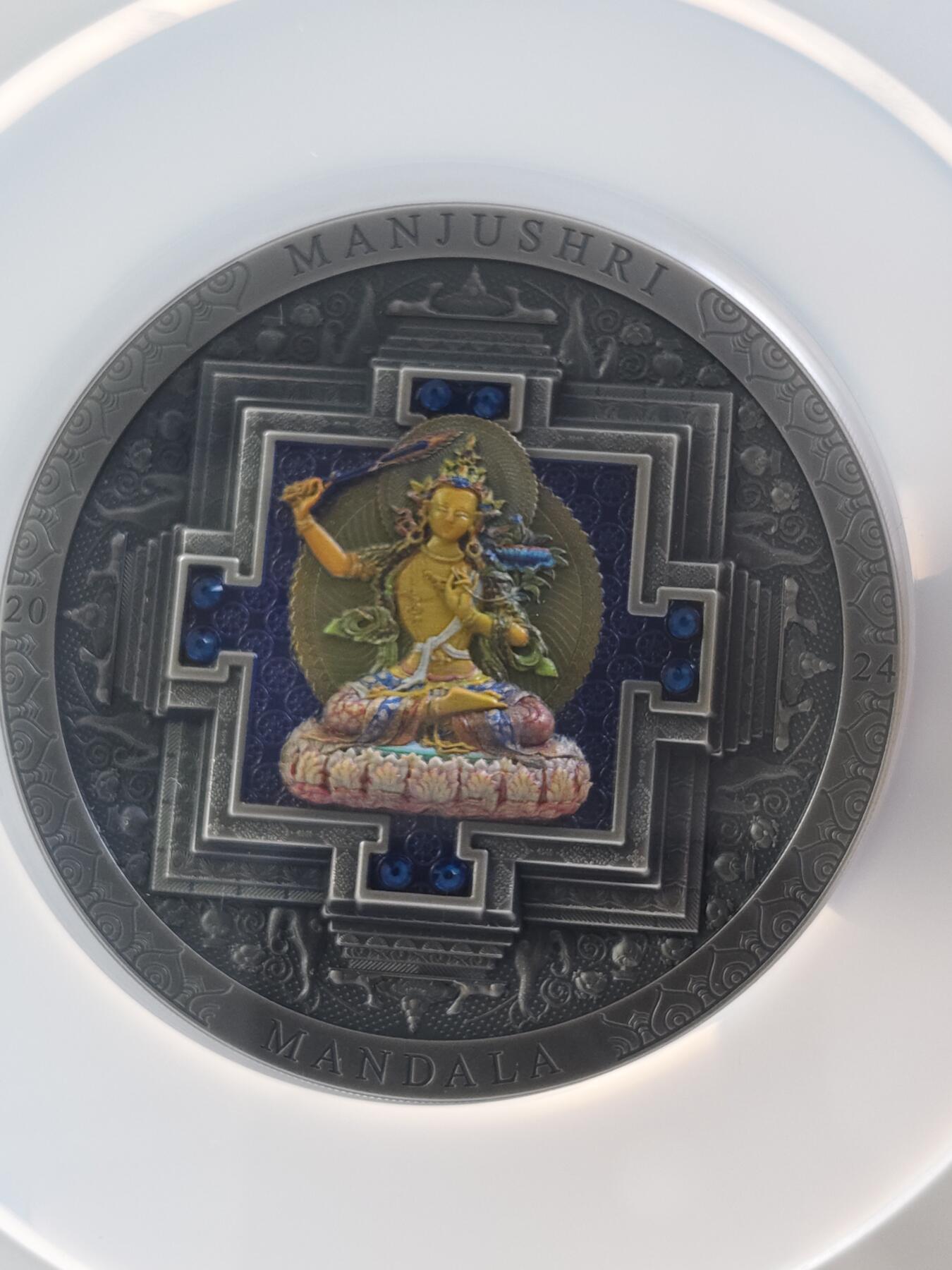 第175期拍卖【长期征集拍品】  蒙古2024年考檀城曼陀螺彩色银币NGC-MS70首无盒无证书，999银，发行111枚