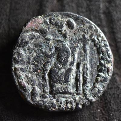 【良泉】【国庆精品场】10月2日晚19.30点开拍！ 222组，西方古代钱币、印章专场 - 【藏家出品D】11.7克，印度塞克大铜币，阿泽斯二世，正面城市女神侧身四分之一坐于宝座，左臂怀抱丰饶角，右手抬起。背面：赫尔墨斯正面站立，头部转向左侧，左手持双蛇杖