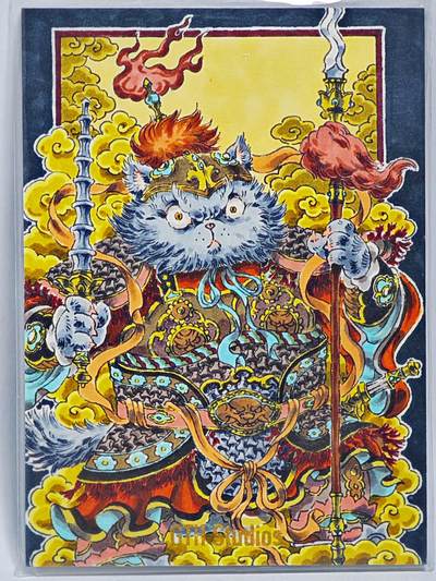 白泽拍卖卡牌手绘专场第24期（持续征集ING，白露暧秋色，月明清漏中） - 2025 李尊奇手绘卡 门神猫  李尊奇亲签